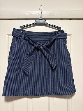 LOFT Navy and White Pinstripe Tie-Front Mini Skirt